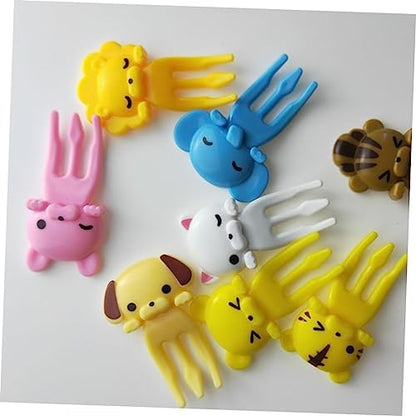 Close up of reusable animal fruit forks for kids bento lunch