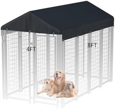 Heavy duty ball elastic bungee cords securing the black LYBOSH pet kennel cover to a metal frame