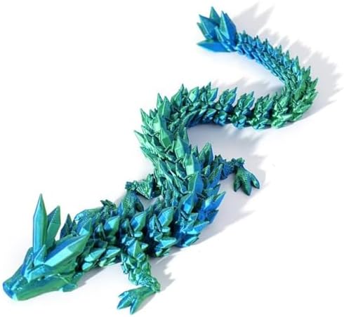 Poseable 3D printed crystal dragon coiled on a wooden surface