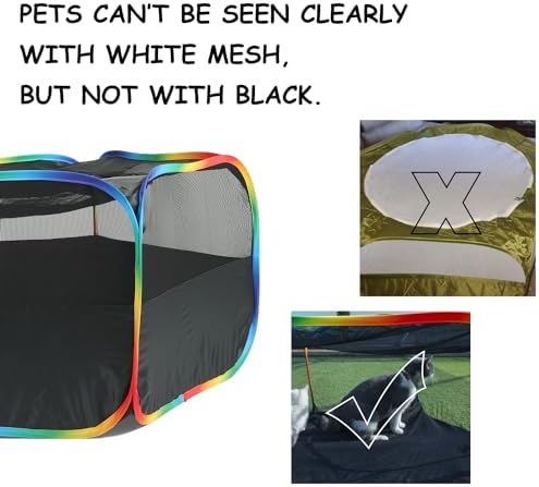 Small Animal Playpen, Chick Brooder Box, Guinea Pig Hamster Indoor Playpens & Outdoor Pet Cage Tent with Cover Top, for Kitten/Ferret/Hedgehog/Rabbit/Duckling, Black & Rainbow - Image 5