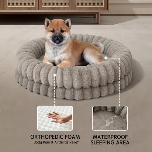 BALANCE Luxury Donut Dog Bed, 30 Inches Round Dog Bed Medium Size Dogs Washable, Orthopedic Calming Dogs Bed for Pets with Anti-Slip Bottom, Oatmeal - Image 5