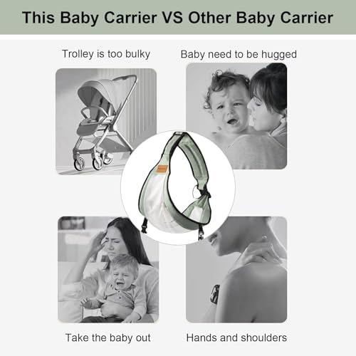 A caregiver using the Hewmaw hip seat carrier during an outdoor walk showing proper weight distribution.