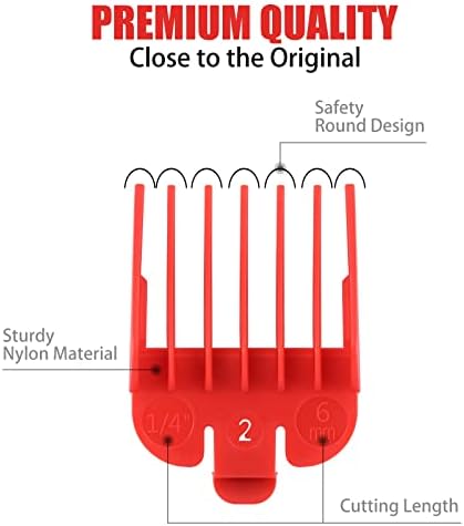 Four different color coded clipper guard replacements illustrating various precision trimming lengths from top perspective