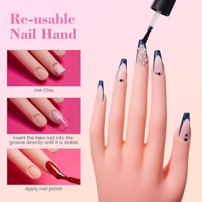 Side view of flexible training hand for nail technicians