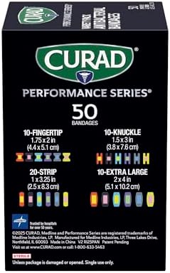 Curad extreme hold flexible fabric bandages displaying the woven texture and heavy duty athletic material design