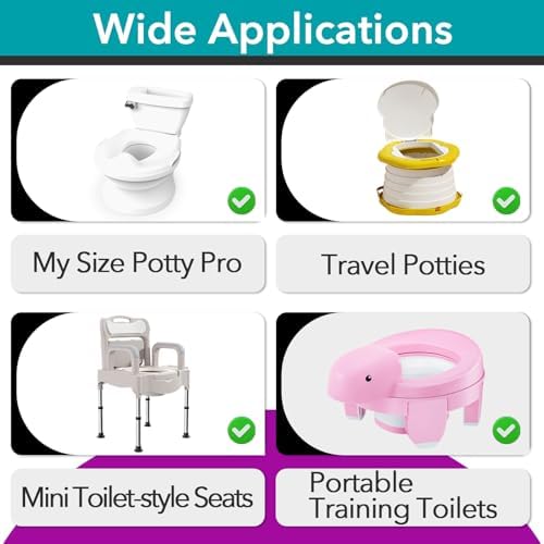 Disposable potty liners stretched securely over a toddler training toilet bowl.