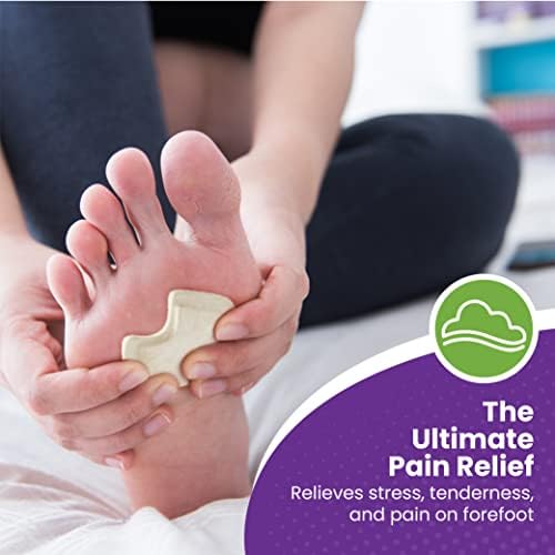 Twelve piece pack of adhesive skived felt sesamoiditis pads for right foot.