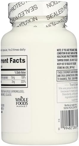 365 By Whole Foods Market Chelated Zinc Plus Copper vegan capsules close up view