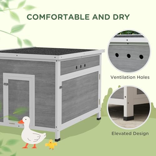 PawHut Duck Coop, Wooden Chicken House Rabbit Hutch with Openable Roof, Removable Floor, Double Doors, Ramp, Duck House for 3-6 Chickens, Geese, 30" x 38" x 30" - Image 5