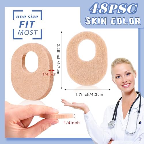 Close up of soft nude colored felt corn protectors with adhesive backing for secure fit.