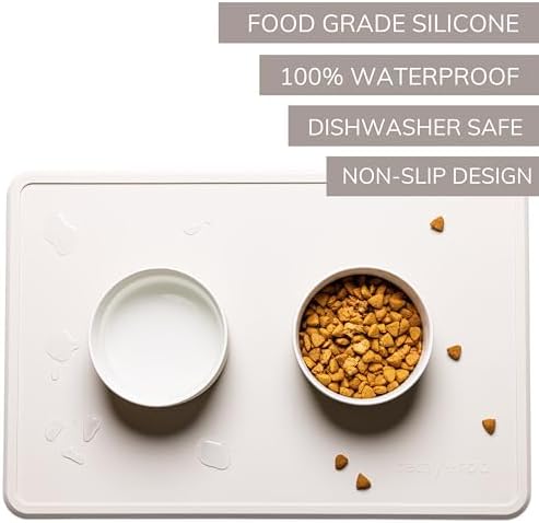 Remy And Roo Stone Silicone Dog Food Mat with pet bowls