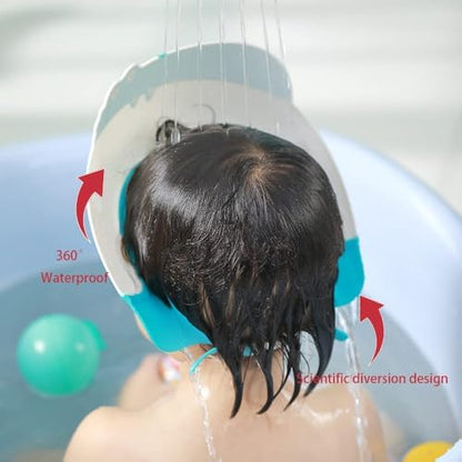 Soft silicone toddler hair washing shield protecting eyes from soap