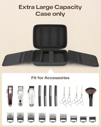 Hedume barber travel bag opened flat displaying internal compartments and elastic straps