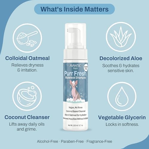 Authentic Avantic Pets waterless cat shampoo 200ml bottle