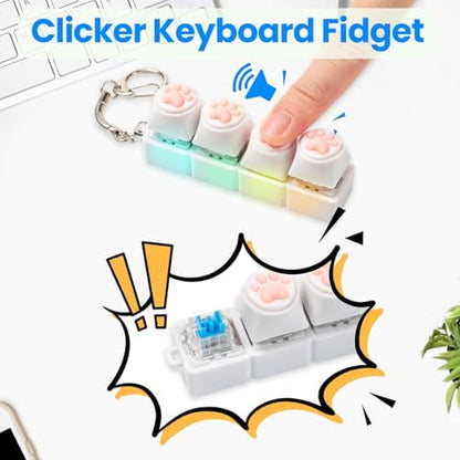Close up of the colorful LED light up variant of the cute cat paw mechanical keycap toy