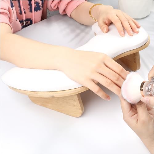Angnya white U-shaped nail arm rest front view for professional manicure tech
