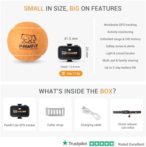 Pawfit eighteen gram pet location finder showing compact dimensions