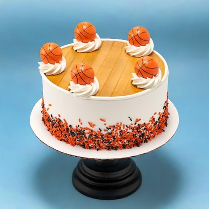 Close up of 3D molded basketball cupcake decorations