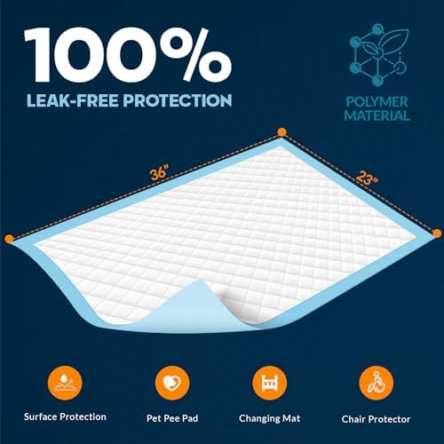 Extra large disposable chux pads laid out flat on a mattress showcasing the wide fluid protection area