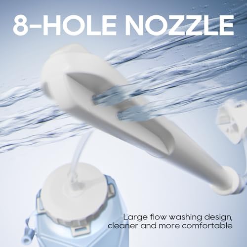Foldable blue silicone enema bottle with five replaceable irrigation tips.