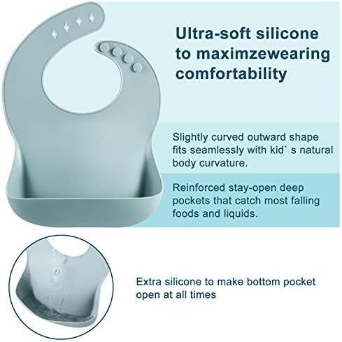 PandaEar waterproof baby feeding bib showing the wide open sturdy spill pocket