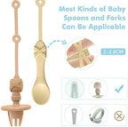 Portable toddler utensil holder strap pack being washed easily under running water for mealtime hygiene.