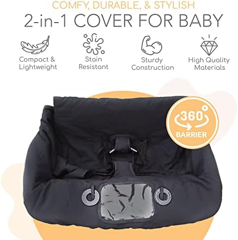Binxy Baby universal fit protective cart cover attached securely to a supermarket grocery trolley