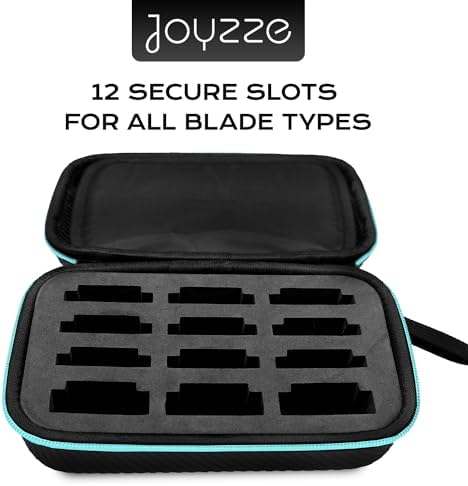 Joyzze clipper blade holder open view revealing rigid foam inserts with twelve secure slots