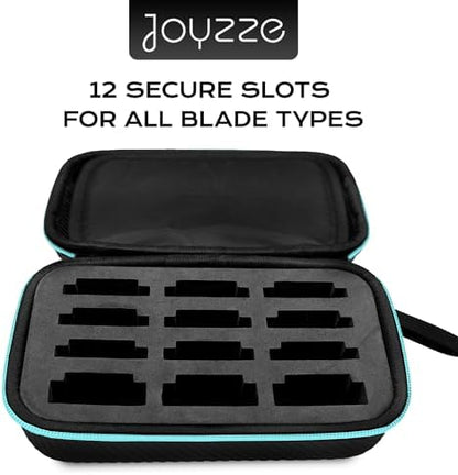 Joyzze clipper blade holder open view revealing rigid foam inserts with twelve secure slots