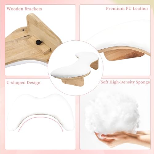 Nail technician using Angnya arm rest for acrylic nail application