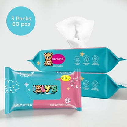 Compact travel size package of Ioly's fragrance free diaper wipes