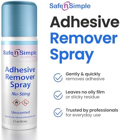 Safe n' Simple no-sting adhesive remover 1.7 fluid ounce packaging.