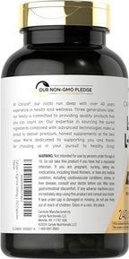Close up of Carlyle quick release amino acid capsules container highlighting count and features.