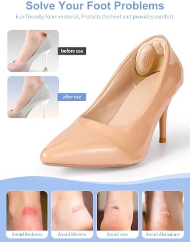 Beige and black non slip heel grips for loose shoes.