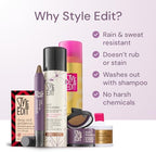 Style Edit temporary hair concealer stick side view with cap removed showing dark brown color