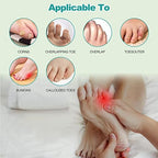 Side view of skin-colored silicone toe straightener being worn with athletic socks.