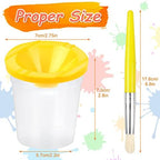 Close-up of the funnel-shaped anti-spill lid design on the clear plastic painting pots.