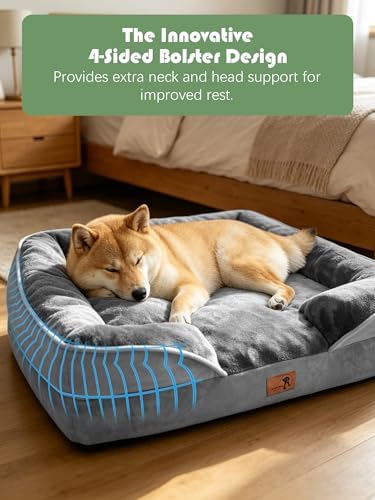Spotted Play Orthopedic Dog Bed with Sides - Dog Sofa Beds for Medium Dogs, Supportive Foam Pet Couch Bed with Washable Removable Cover, Waterproof Lining and Non-Slip Bottom, Grey - M - Image 6