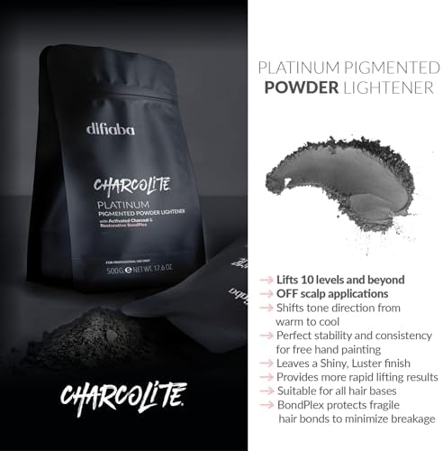 Difiaba Charcolite cool blonde system hair lightener with built in graphite crystalline pigments to prevent brassiness