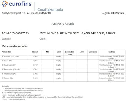 Heiltropfen Methylene Blue And Ormus And Gold glass bottle