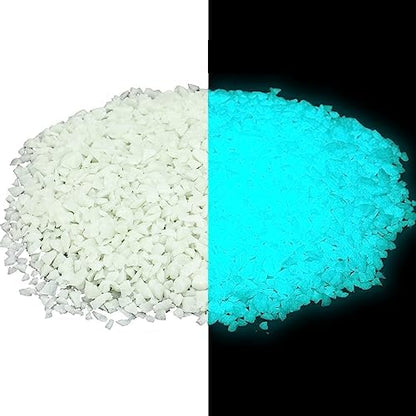 Close up of blue fluorescent aquarium gravel stones