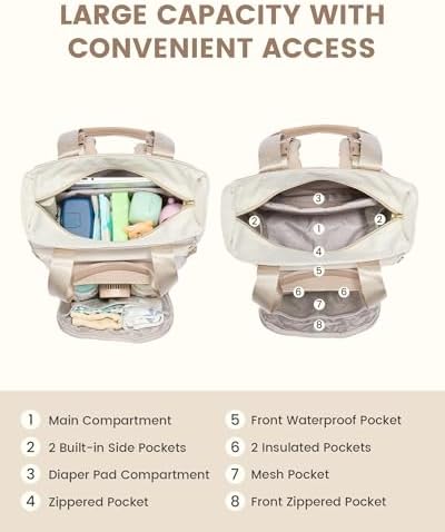 LOVEVOOK waterproof baby bag back view highlighting padded shoulder straps and stroller hooks