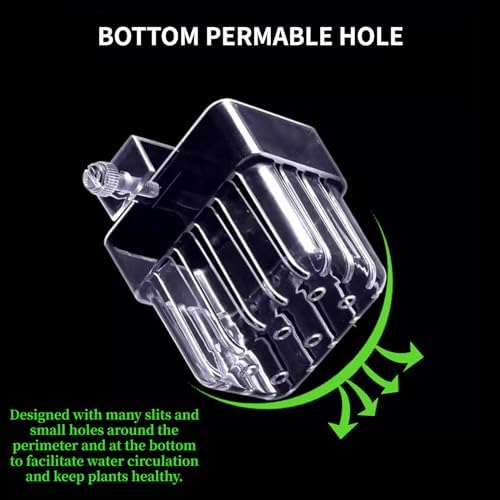 Full layout of the two piece GLEFLE top hanging aquarium plant pot set with included mounting hardware.