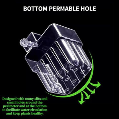 Full layout of the two piece GLEFLE top hanging aquarium plant pot set with included mounting hardware.