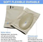 Beige metatarsal foot support sleeve worn on a foot for flat feet correction.