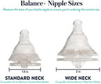 Close up of Evenflo slow flow silicone nipple showing the natural slope design for wide latching