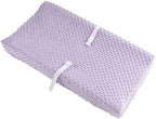 Aullar Minky Dots Changing Table Pad Cover installed on contoured pad