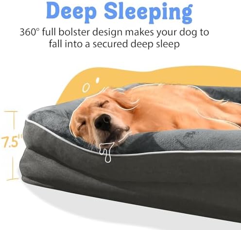 Chez Paw Large Orthopedic Dog Bed for Extra Large Dogs, Waterproof XL Egg-Crate Foam Dog Bed with Removable Washable Cover & Non-Slip Bottom, 4-Sided Bolster Support,Grey 42"x30"x7.5" - Image 4