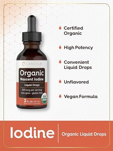 Liquid iodine supplement dropper showing dosage usage