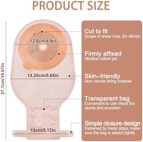 Eyourlife ostomy pouches showing the non-woven border and the secure clamp closure system